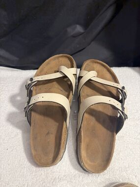 Birkenstock Mayari Leather Dbl Buckle Strappy Sandals Women, Sz 6.5 - Tan
